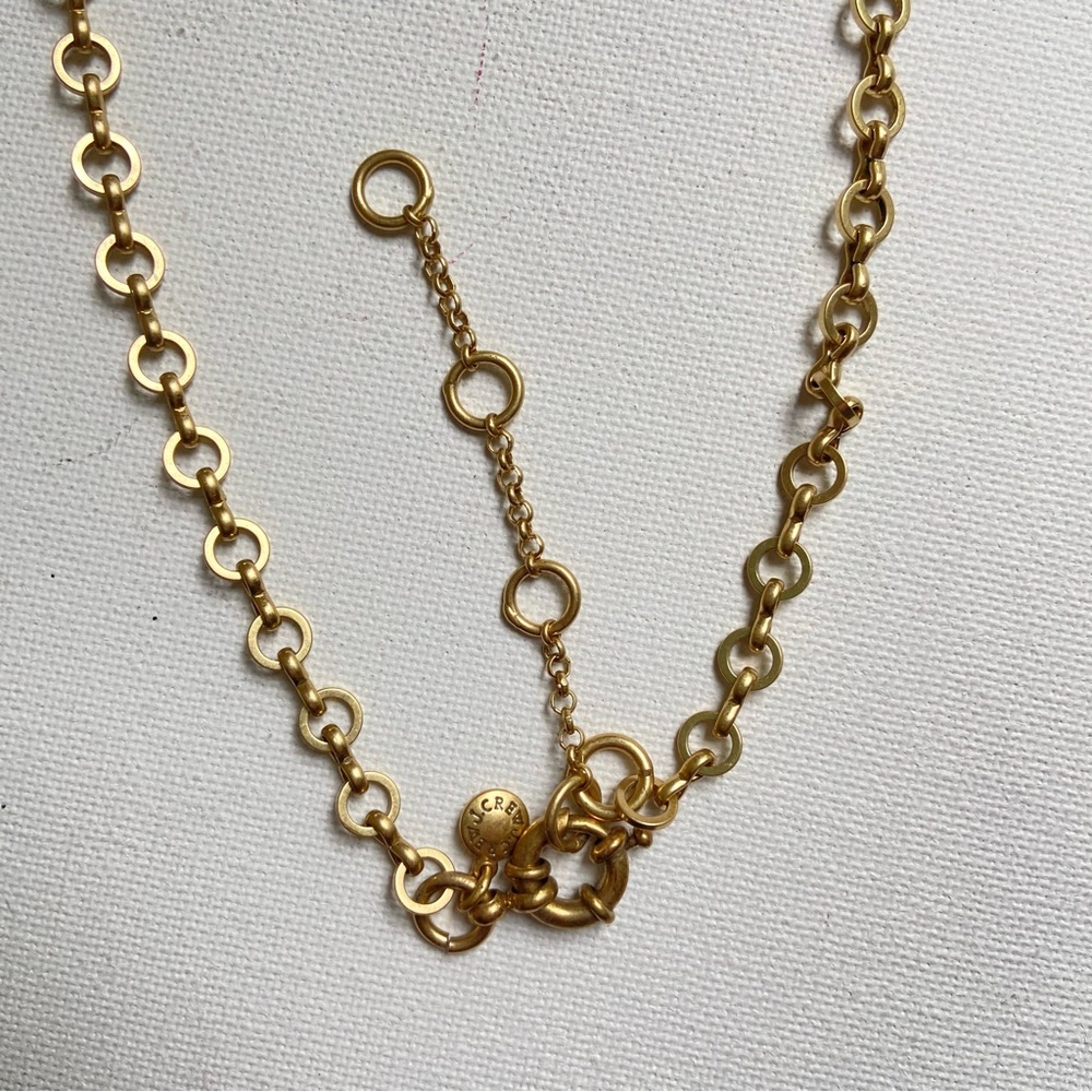 J. Crew glass bead tassel necklace on long goldtone chain in green and white - Picture 3 of 9